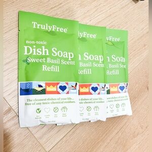 NWT: TrulyFree Sweet Basil non toxic Dish Soap Refill set of 3